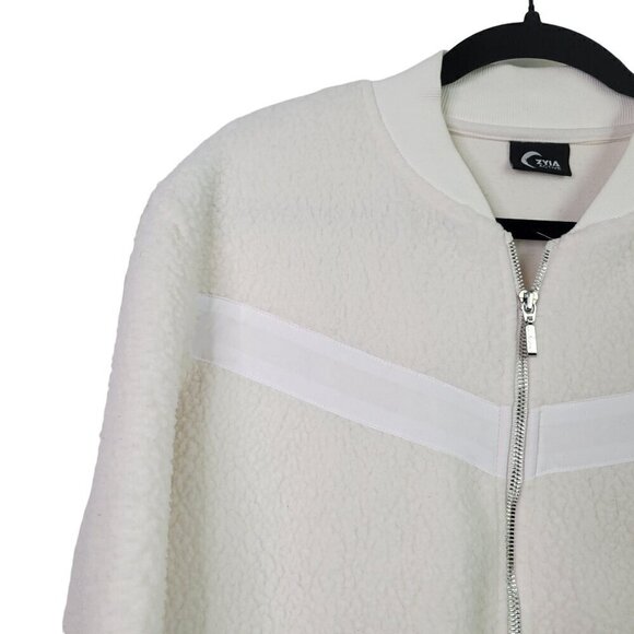 Zyia Active Women's Fleece Sherpa Teddy Flying V Full Zip White Jacket Size M - Picture 3 of 12